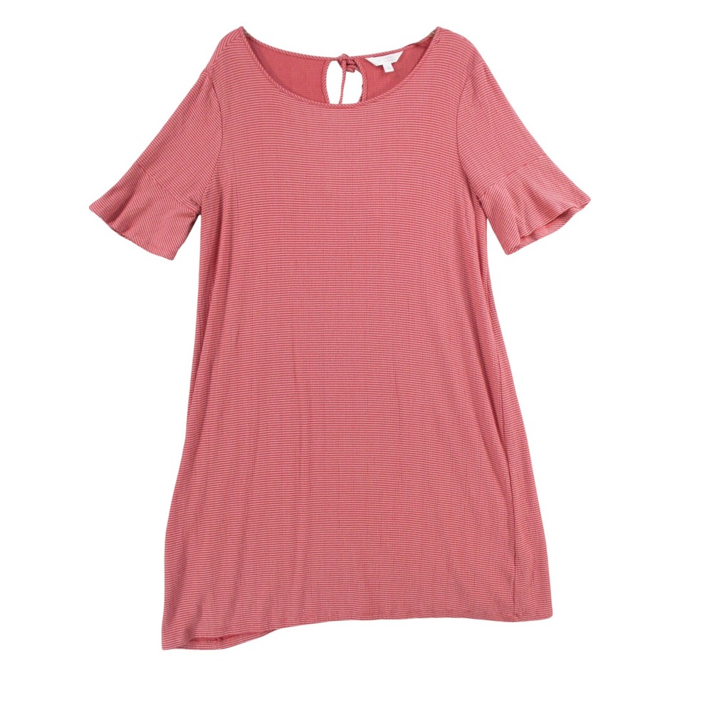 LC Lauren Conrad Pink Striped Waffle Knit Ruffle Sleeve Keyhole Dress L